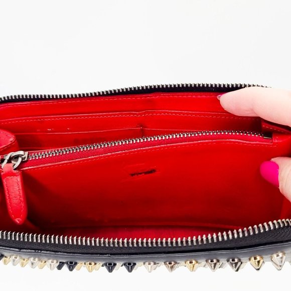 CHRISTIAN LOUBOUTIN Clutch Black PANETTONE Leather Wallet Empire Spike NO OFFERS - Picture 9 of 11
